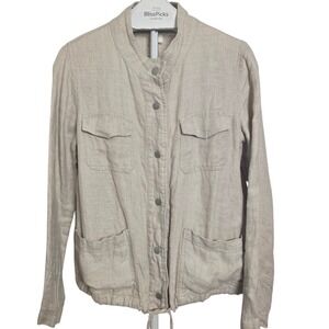 C&C California Linen Utility Jacket Snap Front Drawstring Beige Womens Small